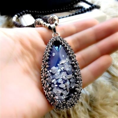 Crystal Shell Opal Stone Long Sweater Chain Necklace