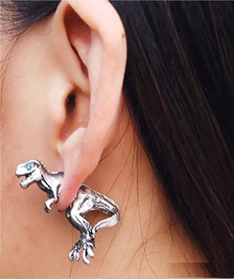 SILVER Alloy Dragon Dinosaur stud Ear Clip earrings