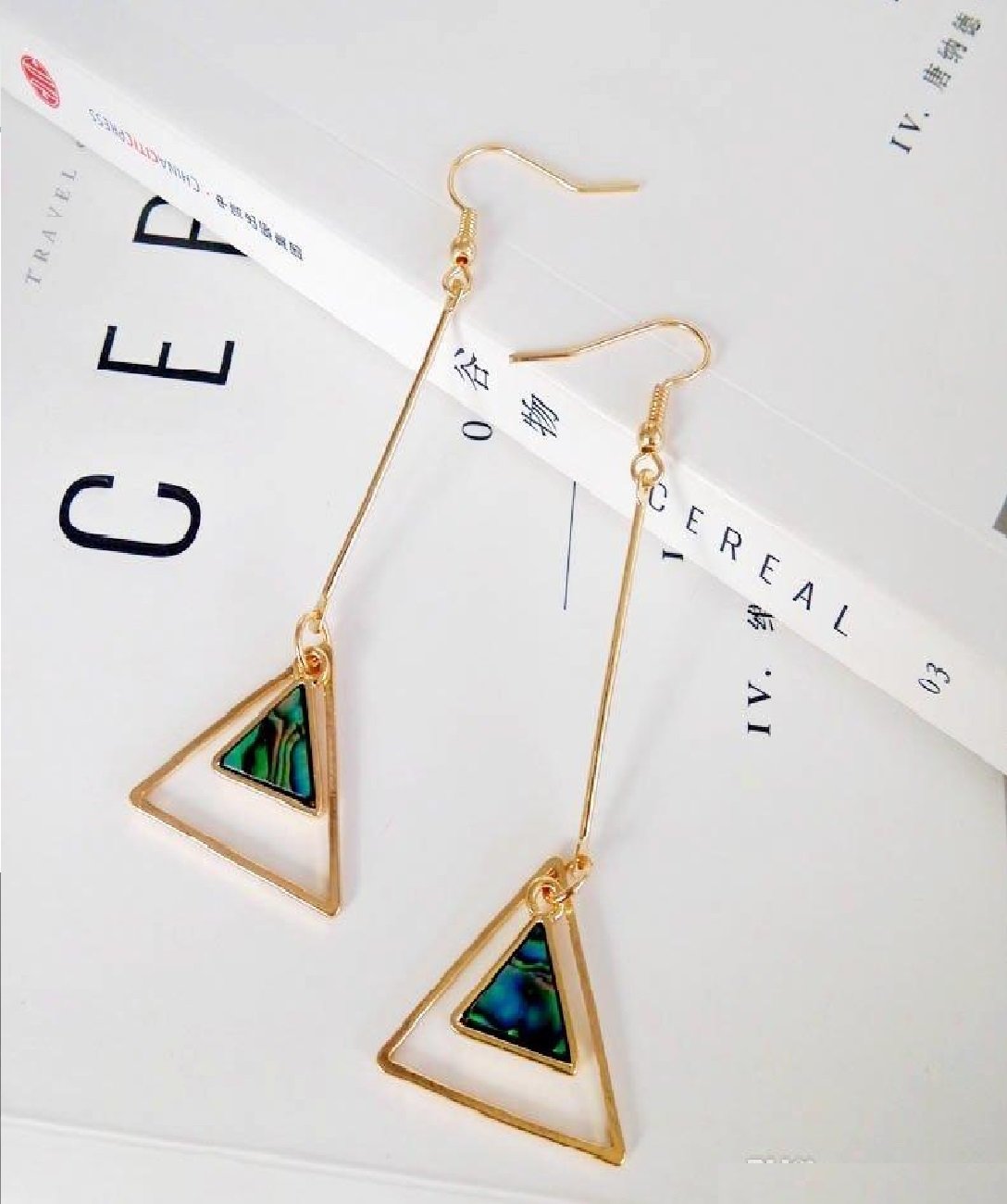Shells minimalist geometric pendant long triangle earrings