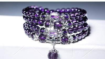 Purple Amethyst Crystal Natural Stone Bracelet Necklace (Mala beads)
