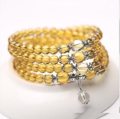 Yellow Crystal Natural Stone Bracelet Necklace (Mala beads)