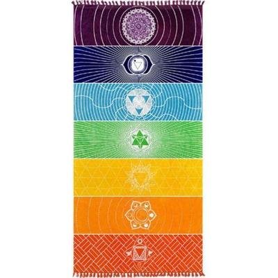 Single Rainbow Chakra Tapestry Towel (Tassels) Size: 150x70cm