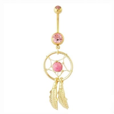 Gold Dream Catcher Feather stone navel Piercing