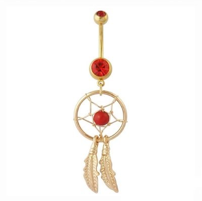 Gold Dream Catcher Feather stone navel Piercing