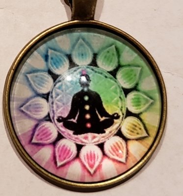 Reiki chakra pendant OM Glass long healing mandala necklace