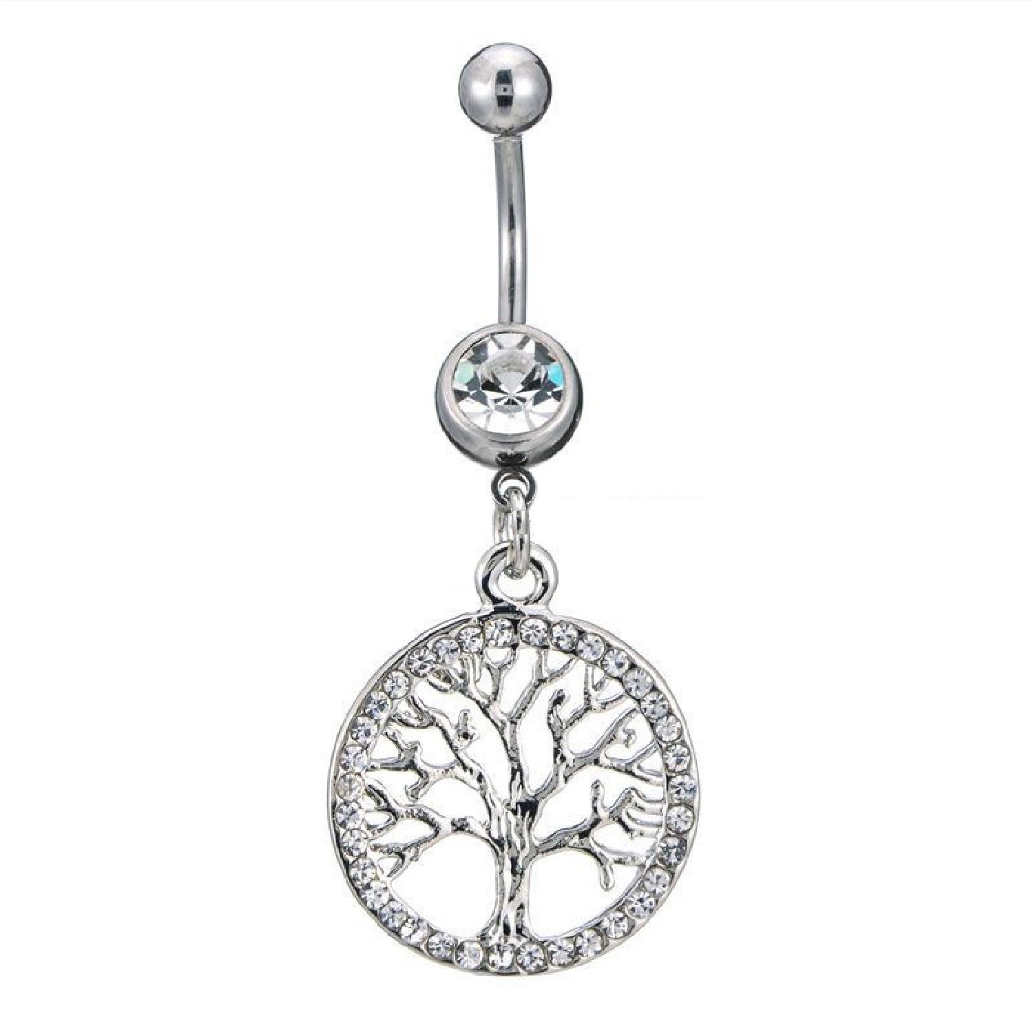 Silver Tree of Life Charm Belly Button Ring