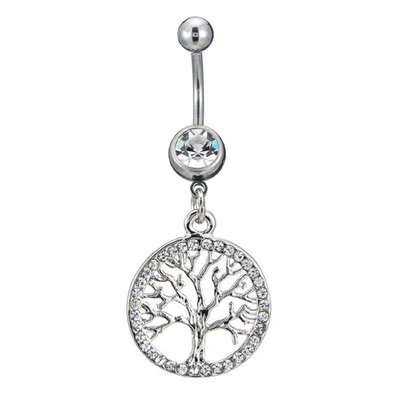 Silver Tree of Life Charm Belly Button Ring