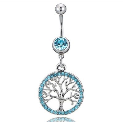 Blue Tree of Life Charm Belly Button Ring