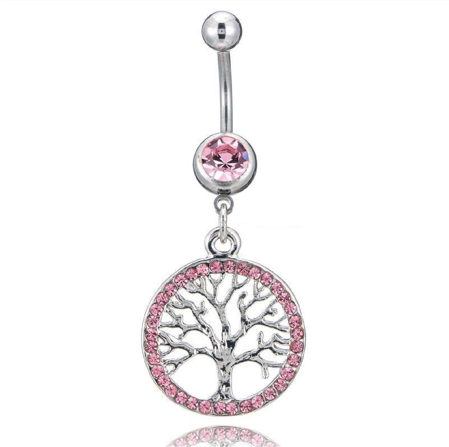 Pink Tree of Life Charm Belly Button Ring