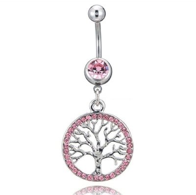 Pink Tree of Life Charm Belly Button Ring