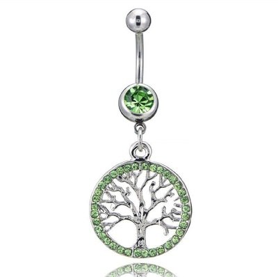 Green Tree of Life Charm Belly Button Ring