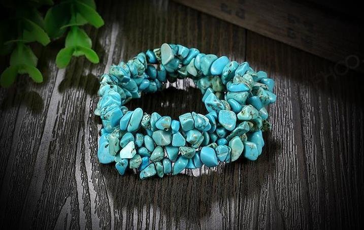 Elastic Natural Stone Multi layers Flourite Turquoise Crystal Stone Bead Bracelet
