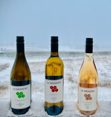 Achrimère Mixed Case Sampler(No Bubbles): Symposium Rosé, CM10 Chardonnay, EM12 Pinot Gris - 12 bottles (4 bottles of each)