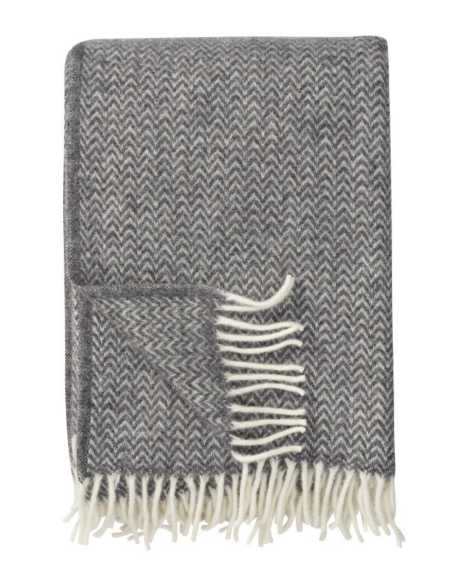 Wool Throw Chevron Grey