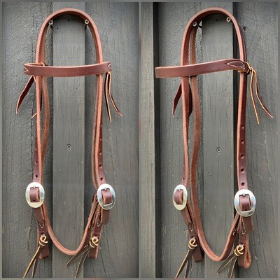 Double Stainless Steel Cart Buckle Browband Headstall 5/8" Oiled Harness Leather with Tie Ends