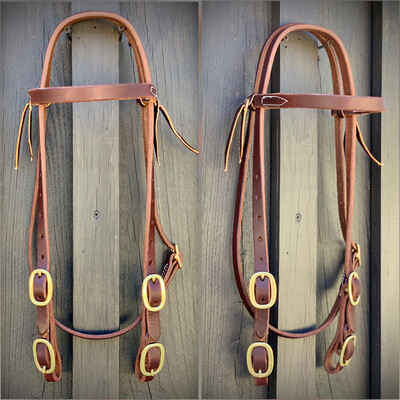Four Buckle Browband Headstall 5/8" Oiled Harness Leather with Brass Buckles