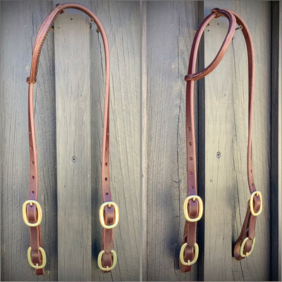 Four Buckle One Ear Headstall 5/8" Oiled Harness Leather with Brass Buckles
