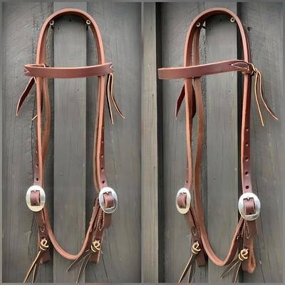 Double Stainless Steel Cart Buckle Browband Headstall 5/8&quot; Oiled Harness Leather with Tie Ends