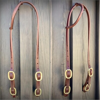 Four Buckle One Ear Headstall 5/8" Oiled Harness Leather with Brass Buckles