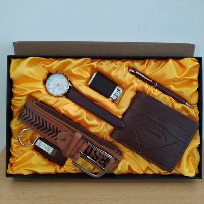 JESOU Collection relógio quartzo + cinto + carteira + isqueiro+caneta + chaveiro
