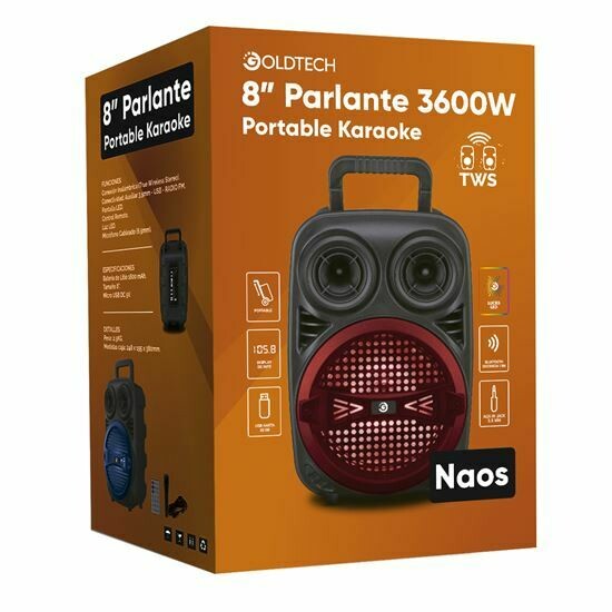 Caixa de som portátil com microfone , controle remoto , 8" , 3600W  Goldtech vermelha