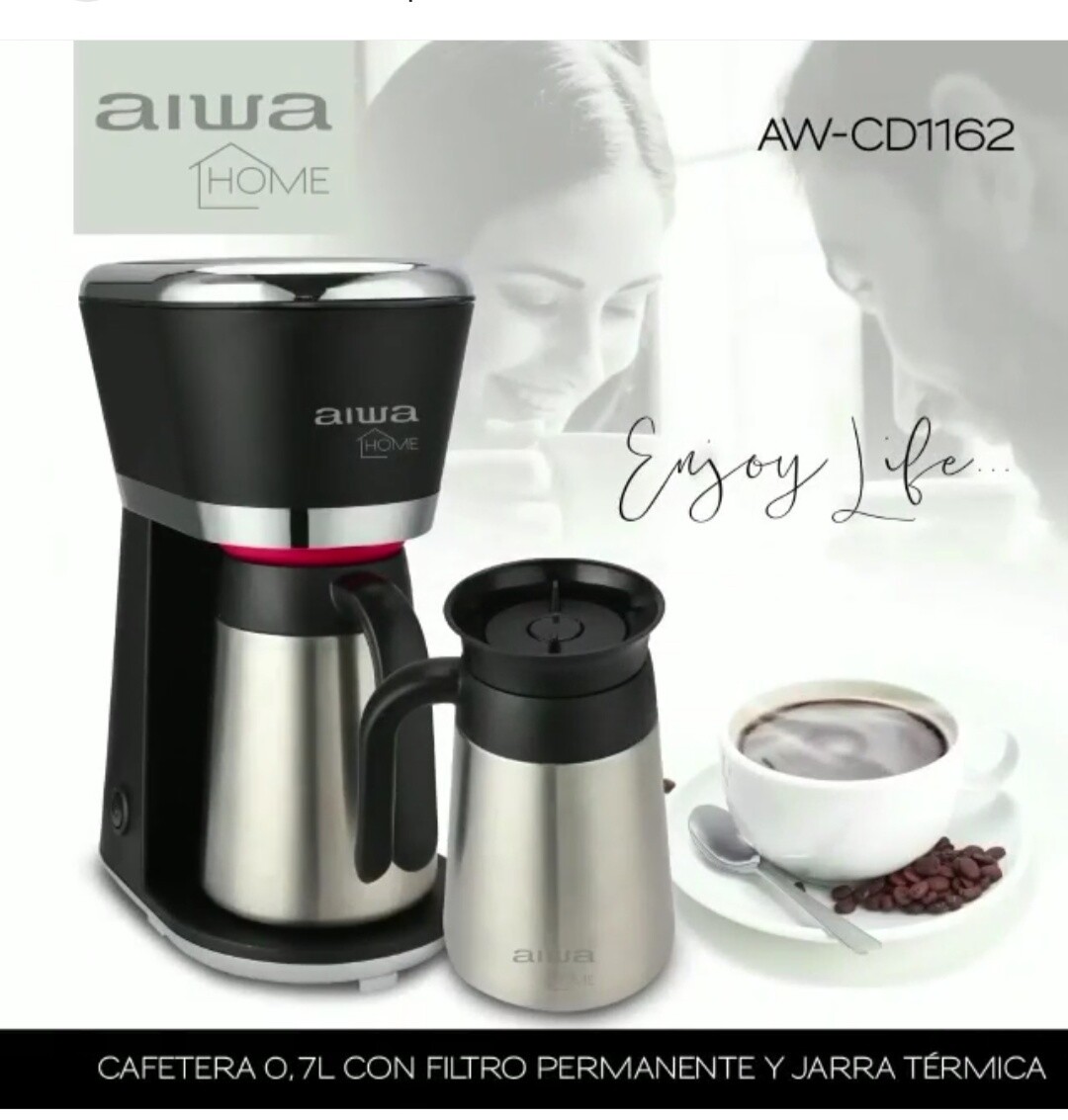 Cafeteira Aiwa 0.7 Litros com filtro permanente e jarra termica AW-CD1162