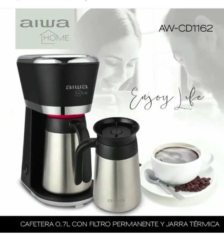 Cafeteira Aiwa 0.7 Litros com filtro permanente e jarra termica AW-CD1162