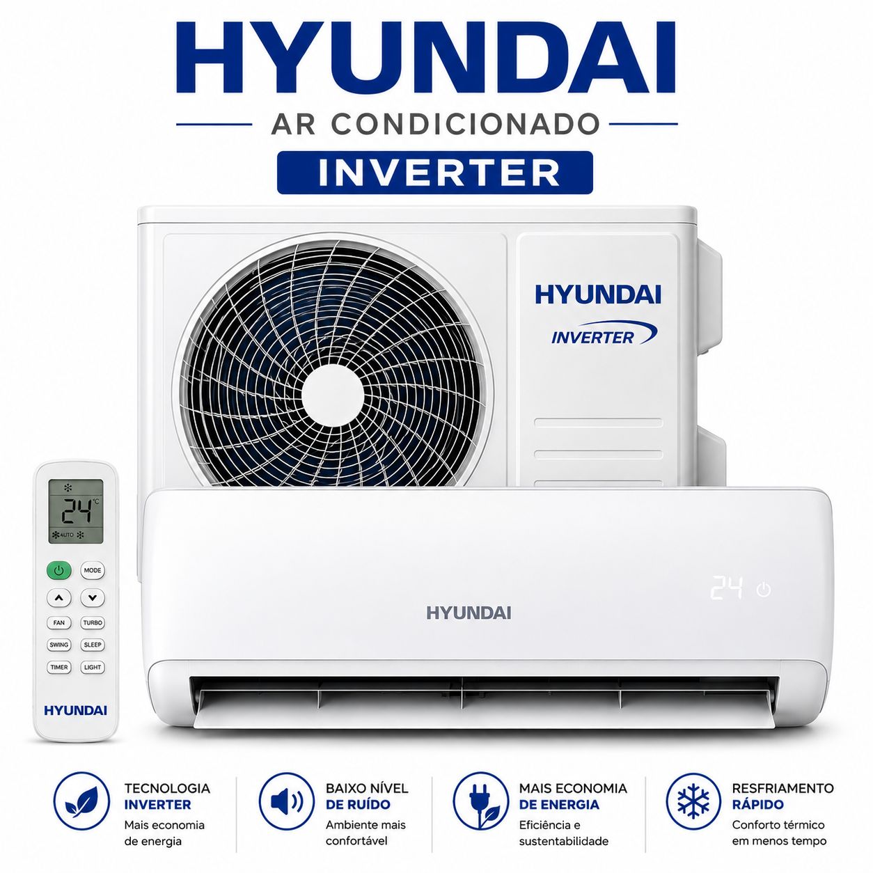 Ar Condicionado Hyundai 24000 Btus inverter quente e frio com kit de cobre