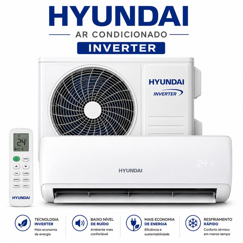 Ar Condicionado Hyundai 24000 Btus inverter quente e frio com kit de cobre