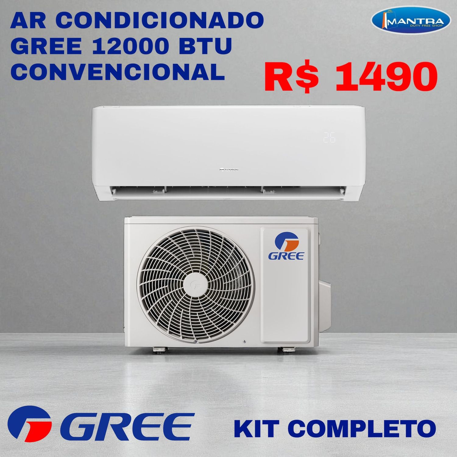 Ar Condicionado Gree 12.000 BTUs quente e frio convencional com kit