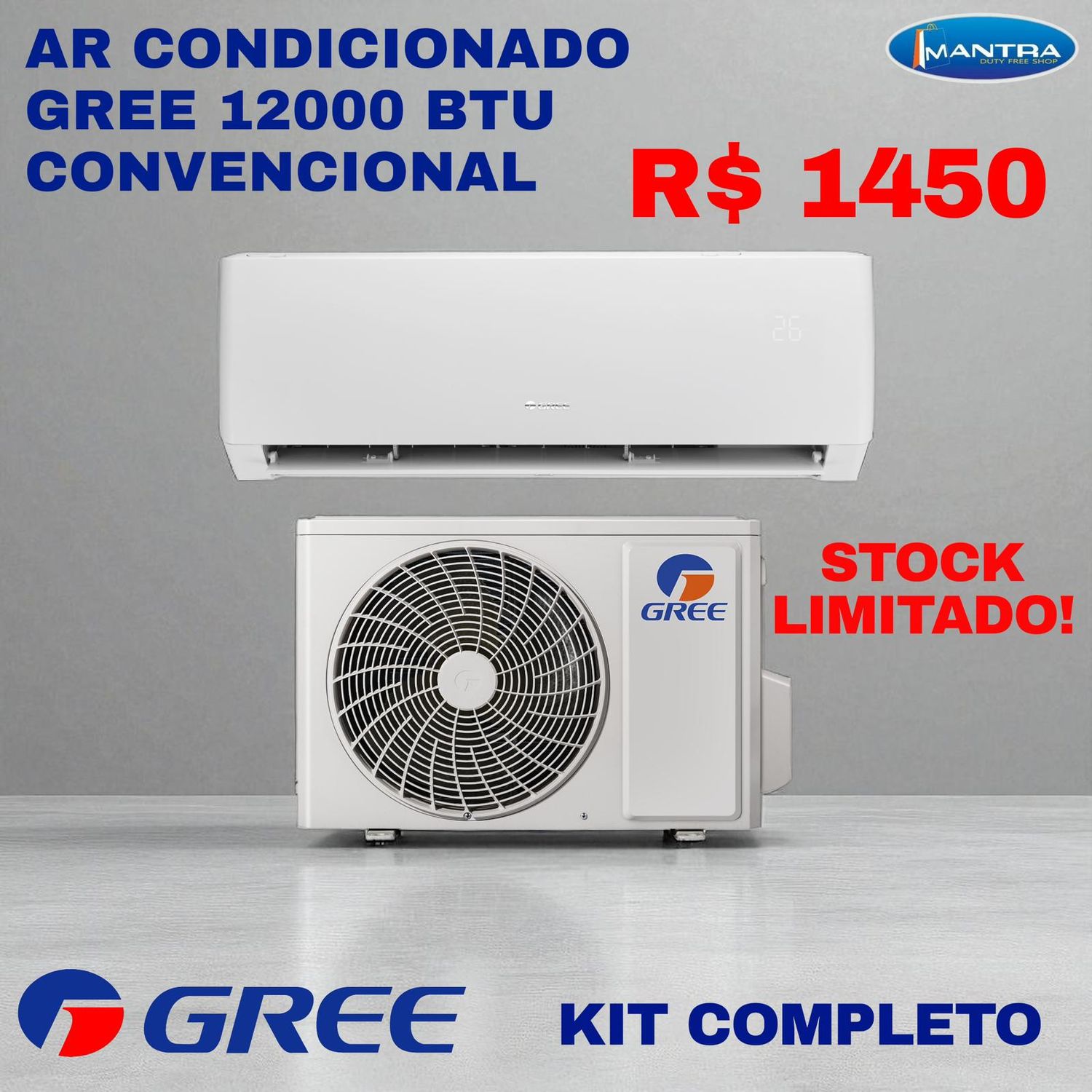 Ar Condicionado Gree 12.000 BTUs quente e frio convencional com kit