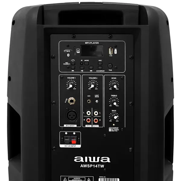 Caixa de Som Aiwa AWSP14TW 14" 1.000 watts P.M.P.O com Bluetootth e USB Bivolt - Preto