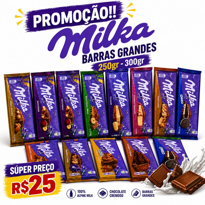 Barra de chocolate Milka grande  vários sabores
