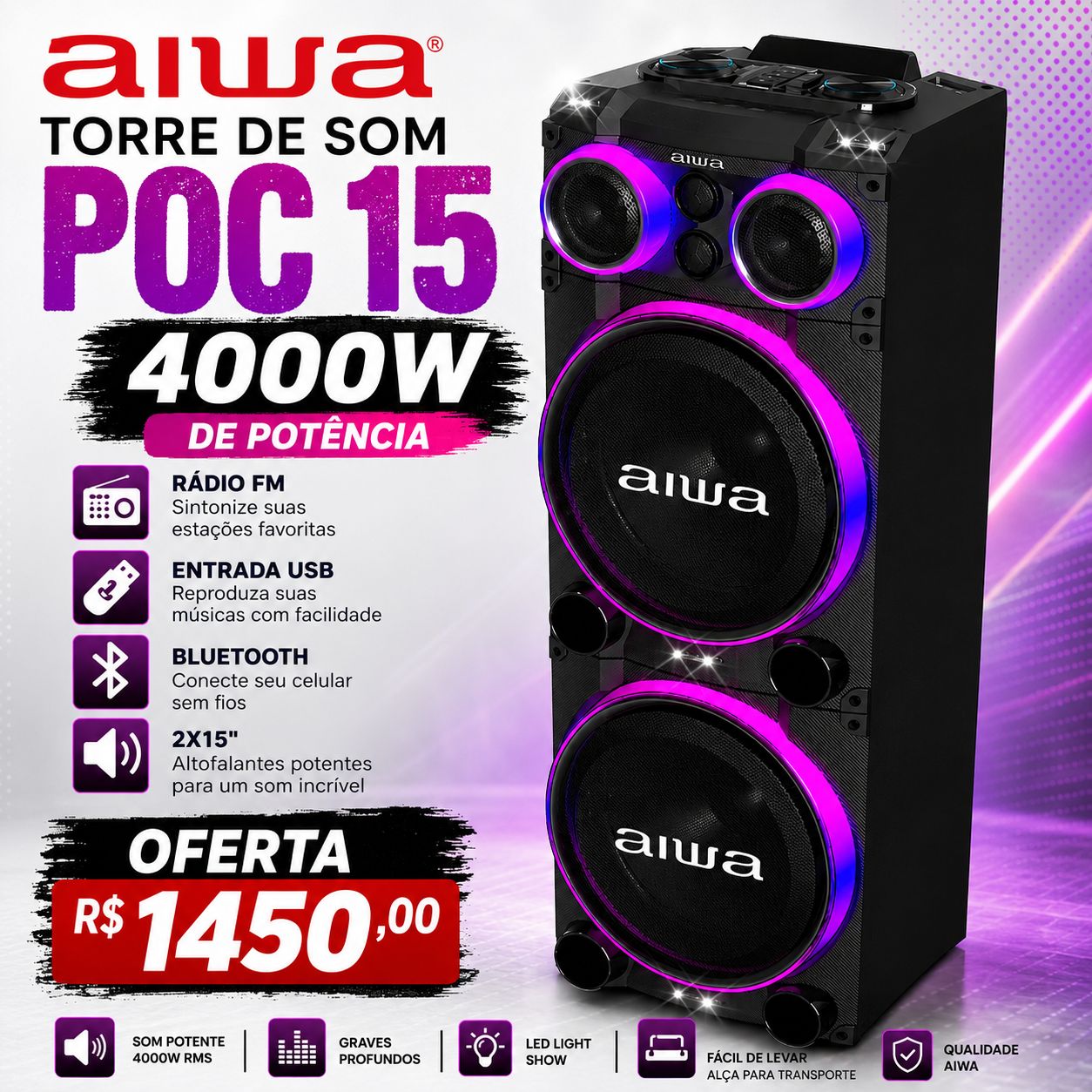 Torre de som aiwa POC15 4000W