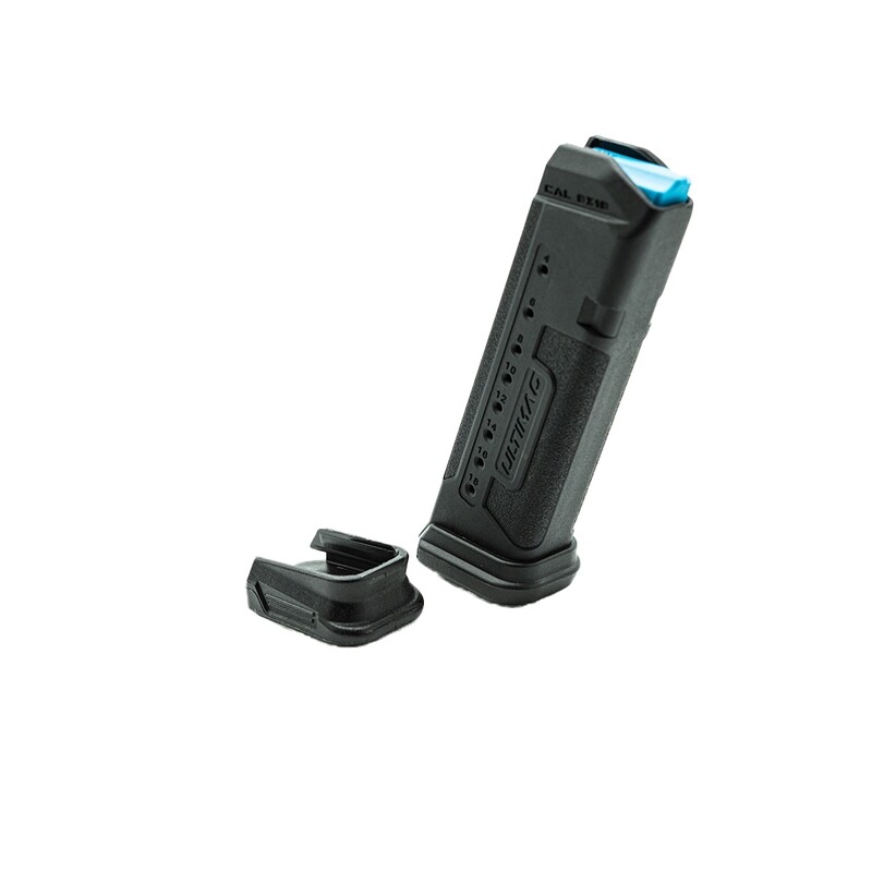Magazine for Glock 17 handgun. 18 Rounds Capacity, Two Base Plates