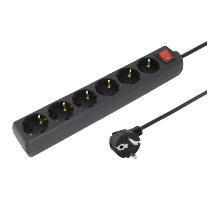 Extensão Sextupla, c/ Interruptor, (3mts de Cabo), Preta