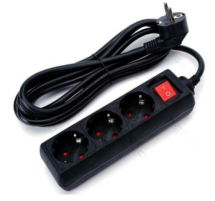 Extensão Tripla, c/ Interruptor,(1,5mts de Cabo), Preta