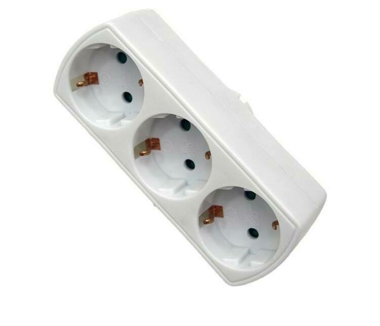 Adaptador Triplo de Tomada Frontal Schuko, 16A, 250v, Branco - EUROBRIC