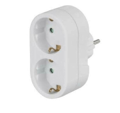 Adaptador Duplo de Tomada Frontal Schuko, 16A, 250v, Branco - EUROBRIC