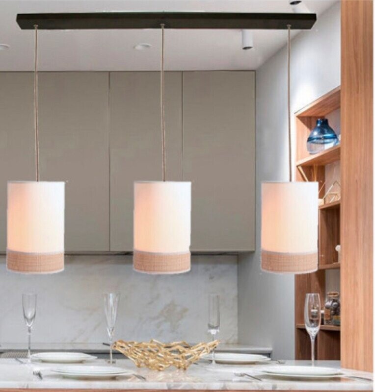 CANDEEIRO SUSPENSO CAMBOYA, 3XE27, CRUDE E RÁFIA