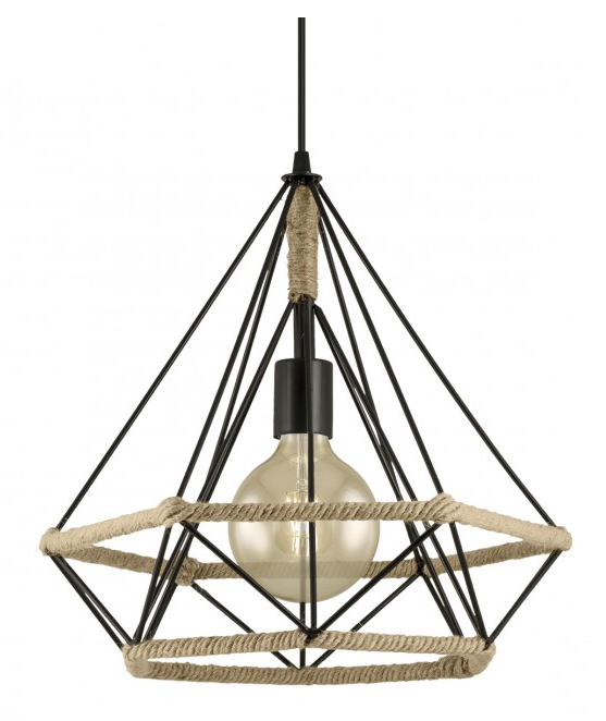 CANDEEIRO SUSPENSO COLEÇÃO ALBAR PRETO/CORDA 1X60W E-27