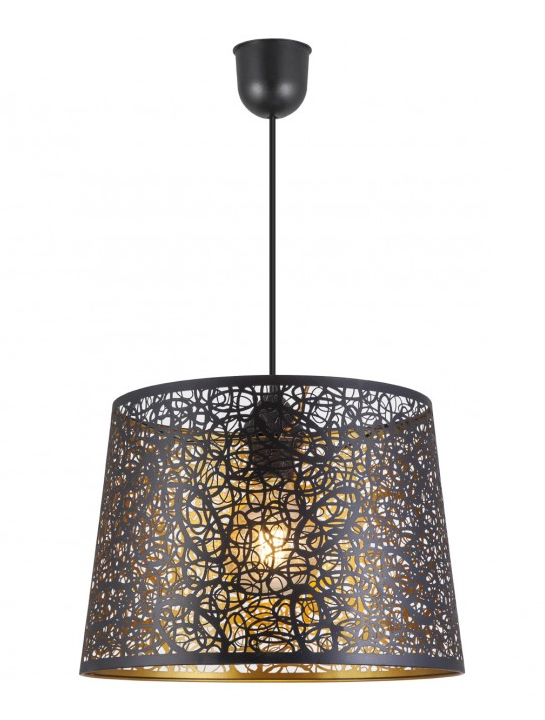 CANDEEIRO SUSPENSO COLEÇÃO GRASSE PRETO E DOURADO 1X60W E-27