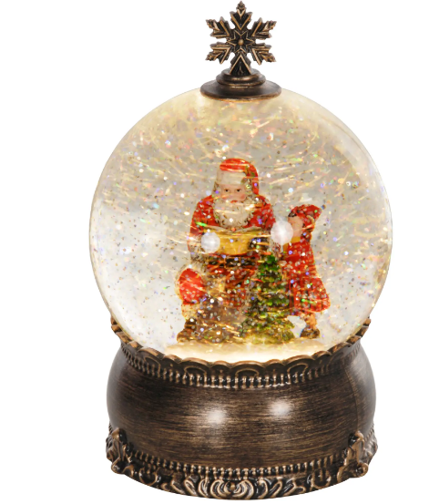 Bola de Neve com Música e Luzes Globo de Neve com Cena de Pai Natal e Criança Decoração de Natal Bronze