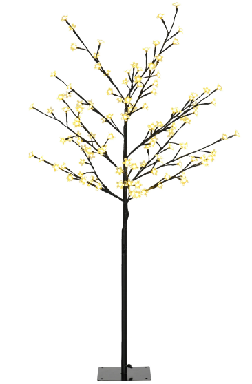 Árvore de Cerejeira com 120 Luzes LED IP44 Candeeiro Decorativo Flor de Cereja com Ramos Flexíveis 17x17x120cm Preto