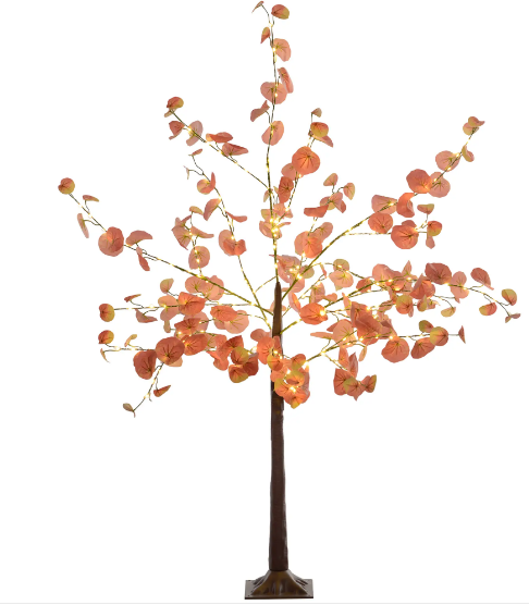 Árvore  Artificial 150 cm com 245 Luzes LED e Base Decoração Laranja e Castanho