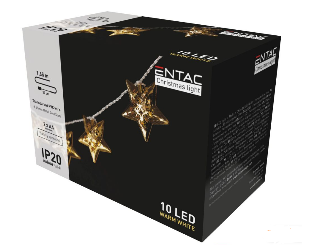 Luzes de Natal 10 LED Estrelas Metálicas a pilhas 1.65m