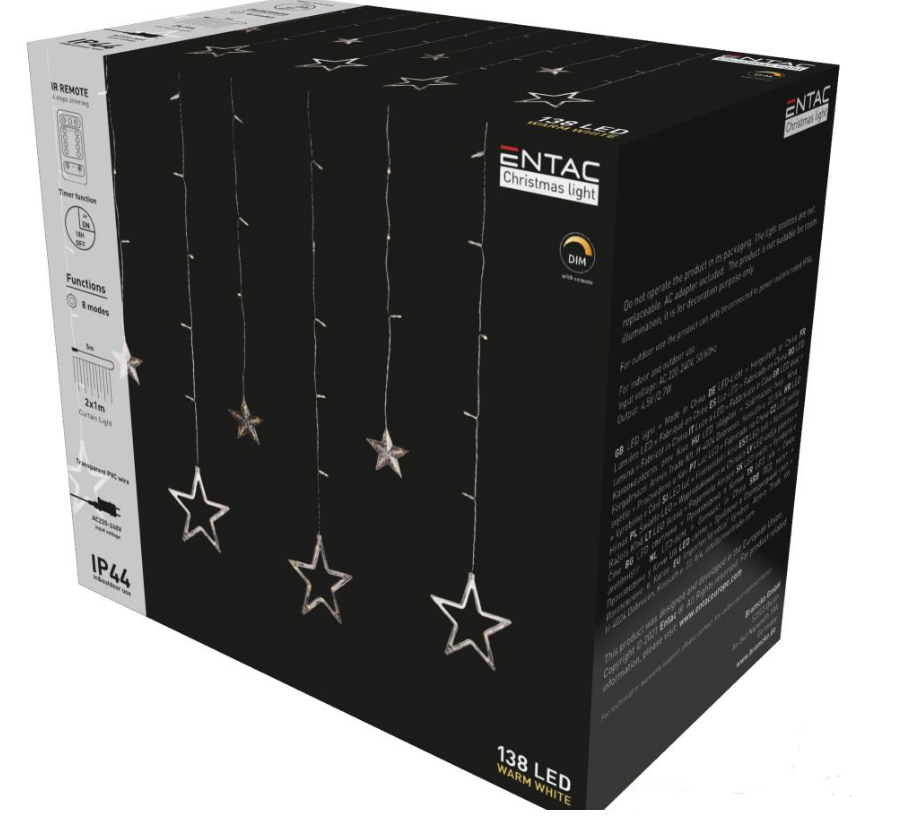 Luzes de Natal 138 LED Cortina de Estrelas 2x1m C/ Comando