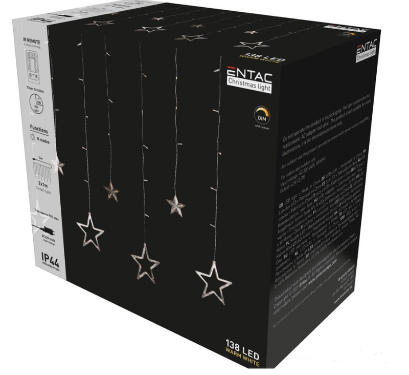Luzes de Natal 138 LED Cortina de Estrelas 2x1m C/ Comando
