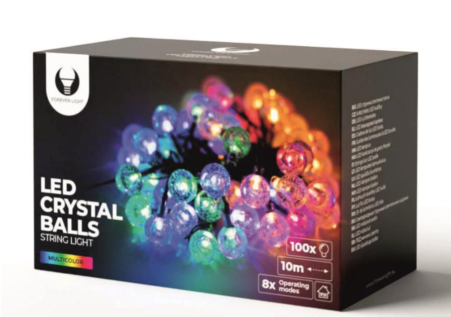 Luzes de Natal 100 LED Multicor Bolas Cristal 10m Luzes de Natal 100 LED Multicor Bolas Cristal 10m