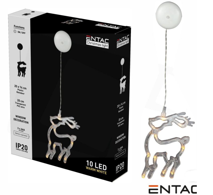 Rena Decorativa C/ Ventosa 10 LED 3000K A Pilhas AAA ENTAC Rena Decorativa C/ Ventosa 10 LED 3000K A Pilhas AAA ENTAC